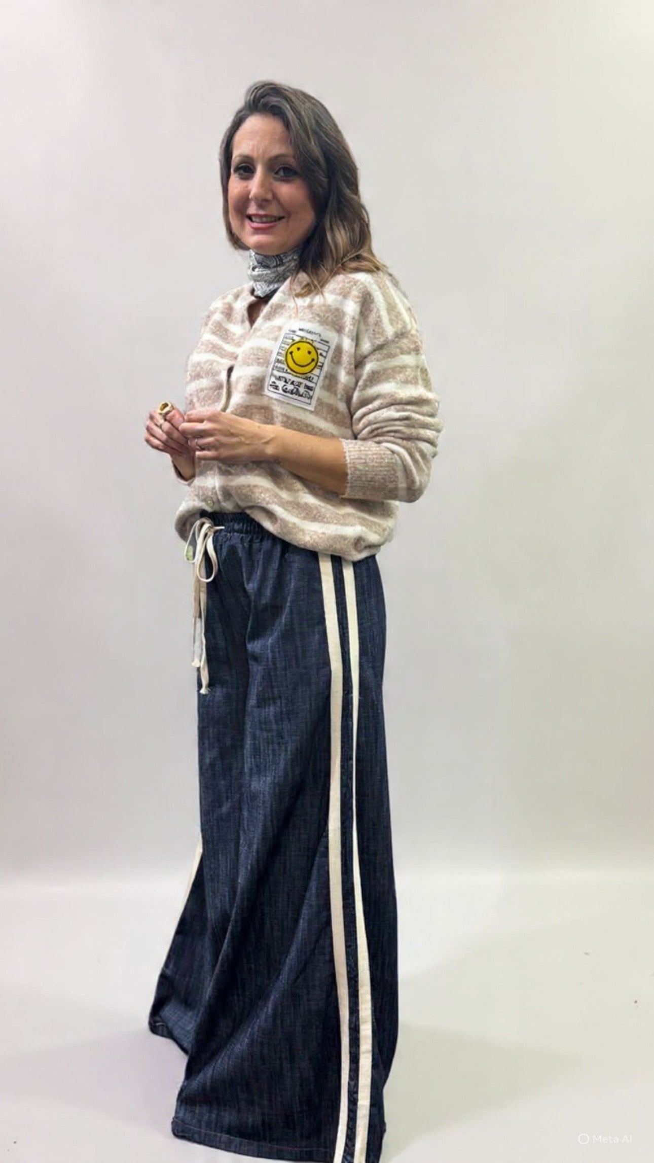 Pantalone jeans righe laterali