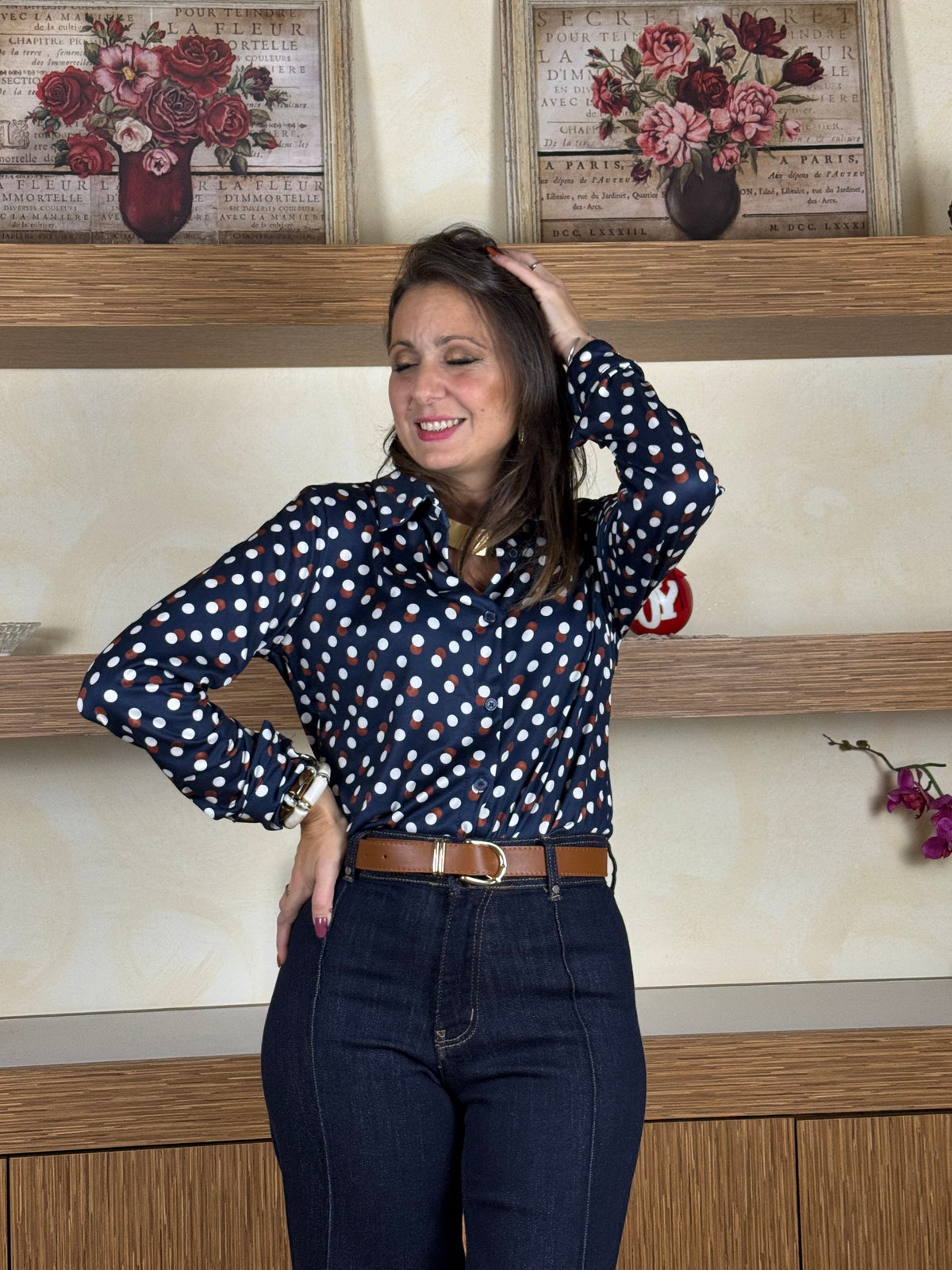Camicia maglina base blu pois