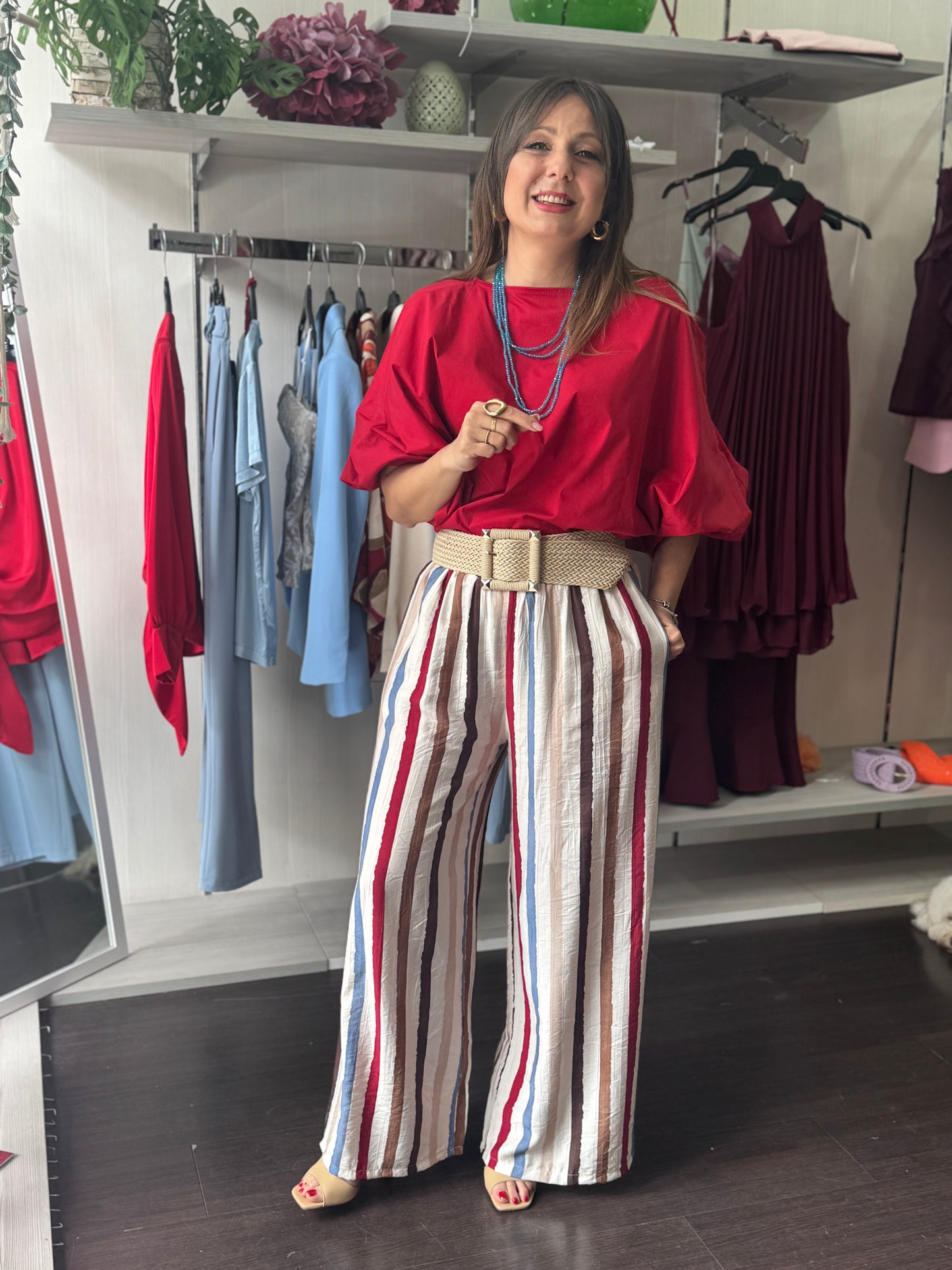 Pantalone a righe verticali in viscosa