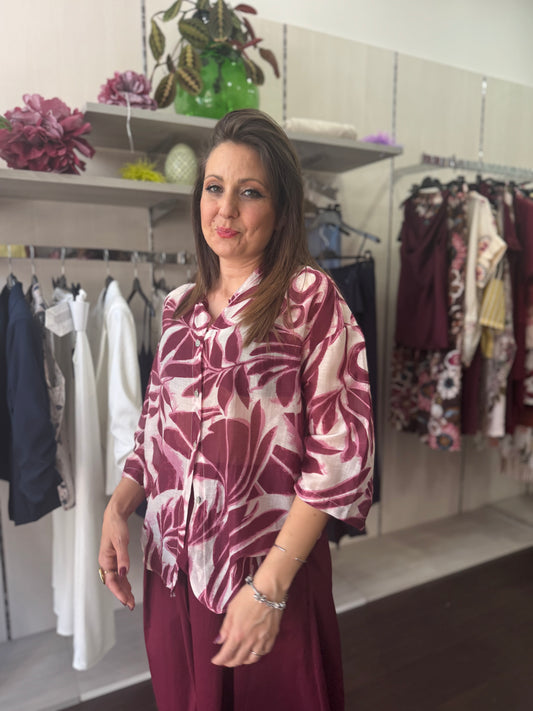 Camicia fantasia bordeaux seta e cotone