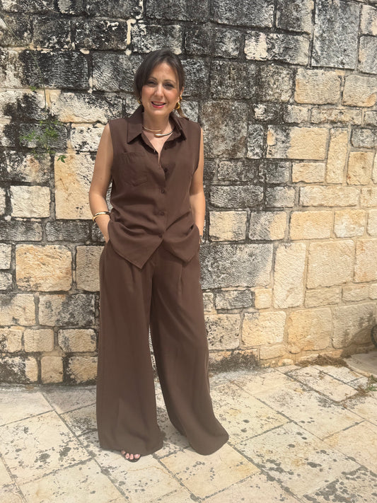 Pantalone tencel cioccolato