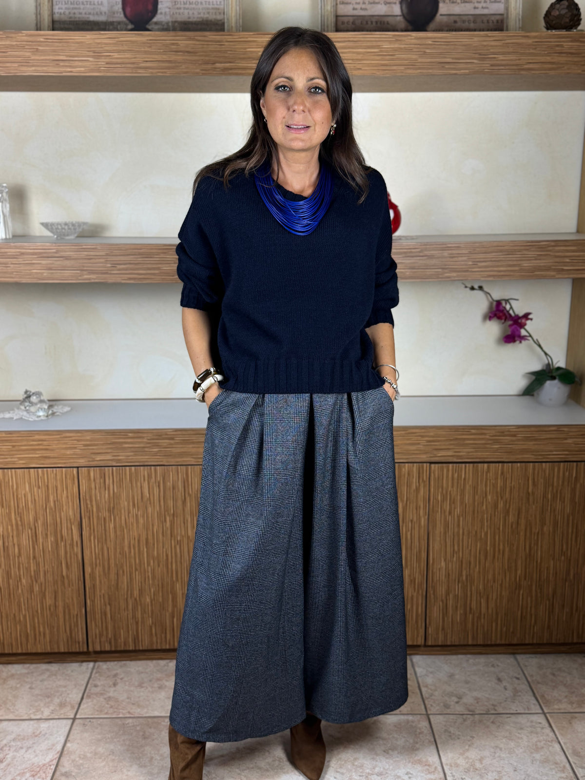 Gonna pantalone quadri grigio