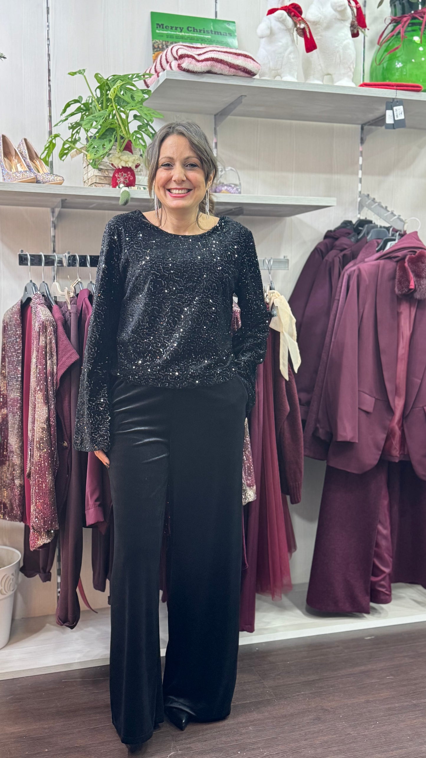 Pantalone velluto liscio nero