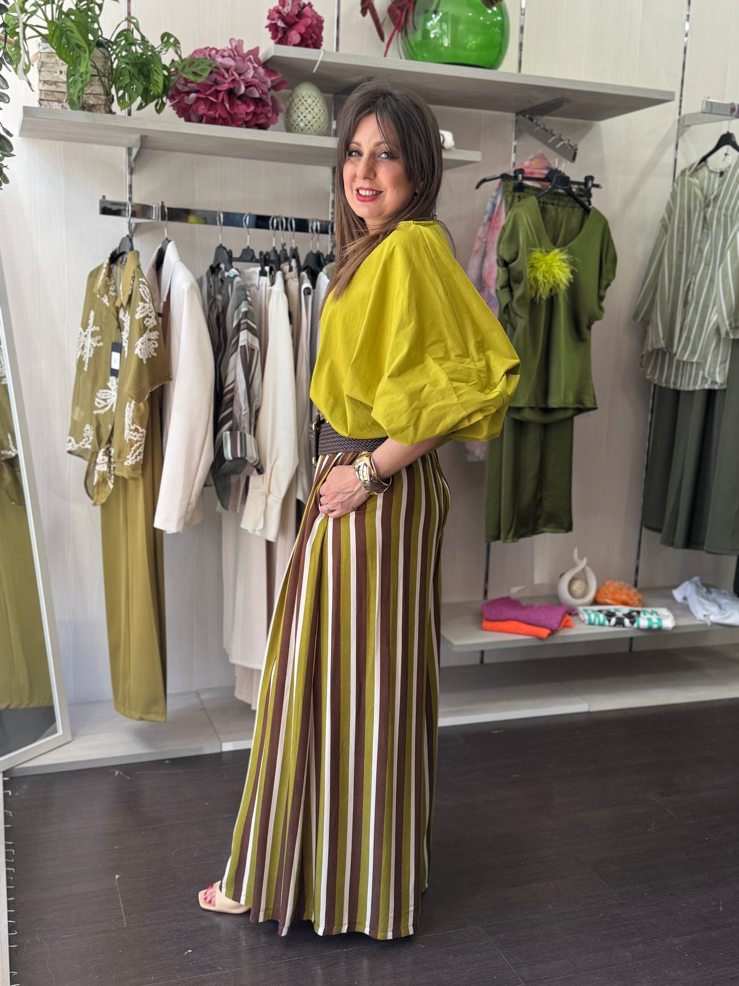 Blusa lime in misto cotone