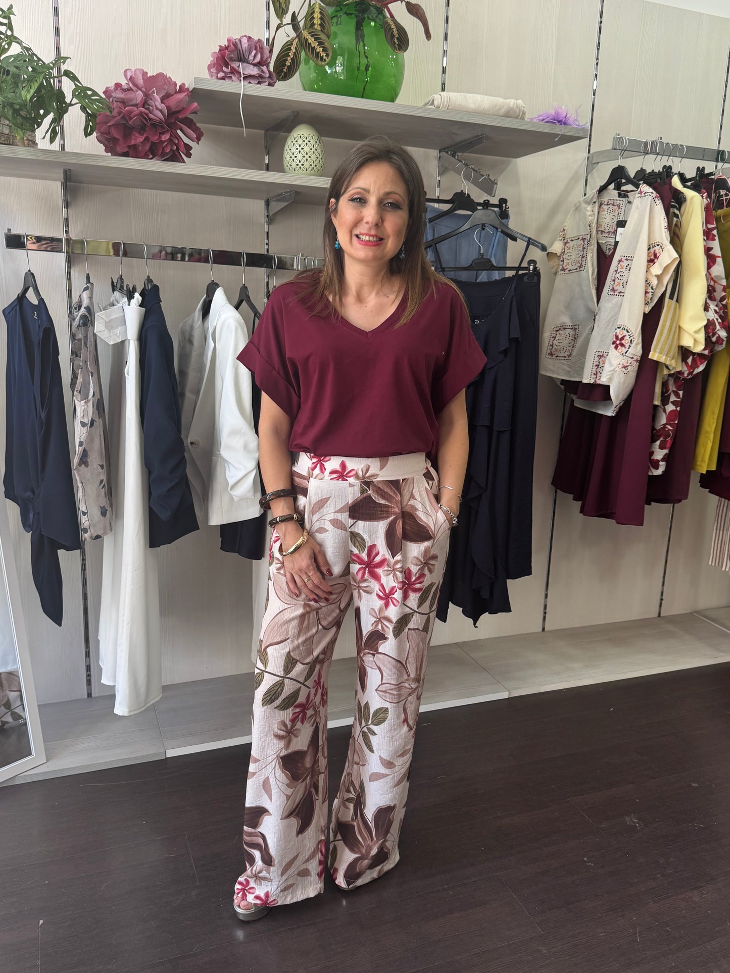 T-shirt basic a V bordeaux