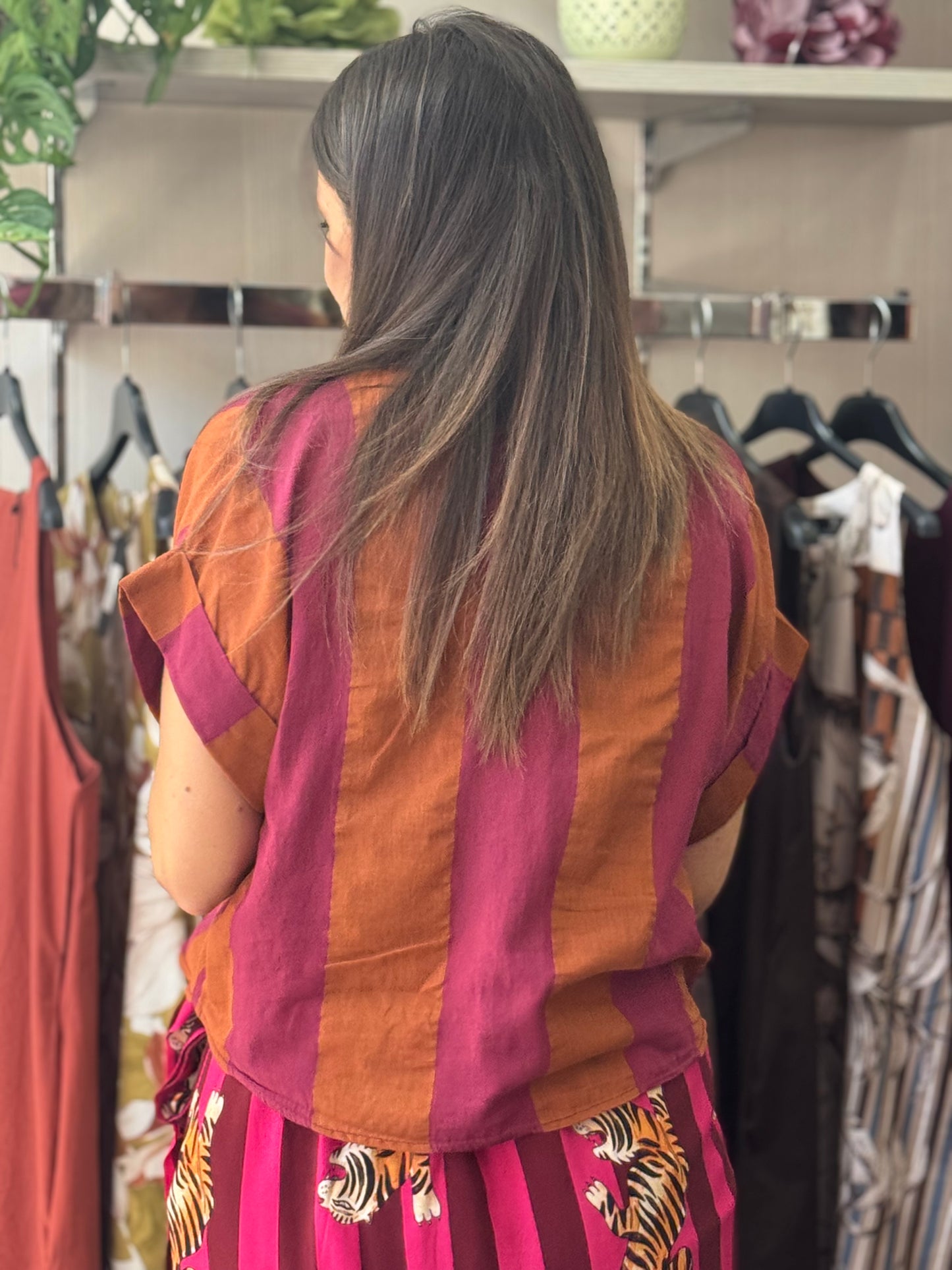 Camicia rigata ruggine bordeaux