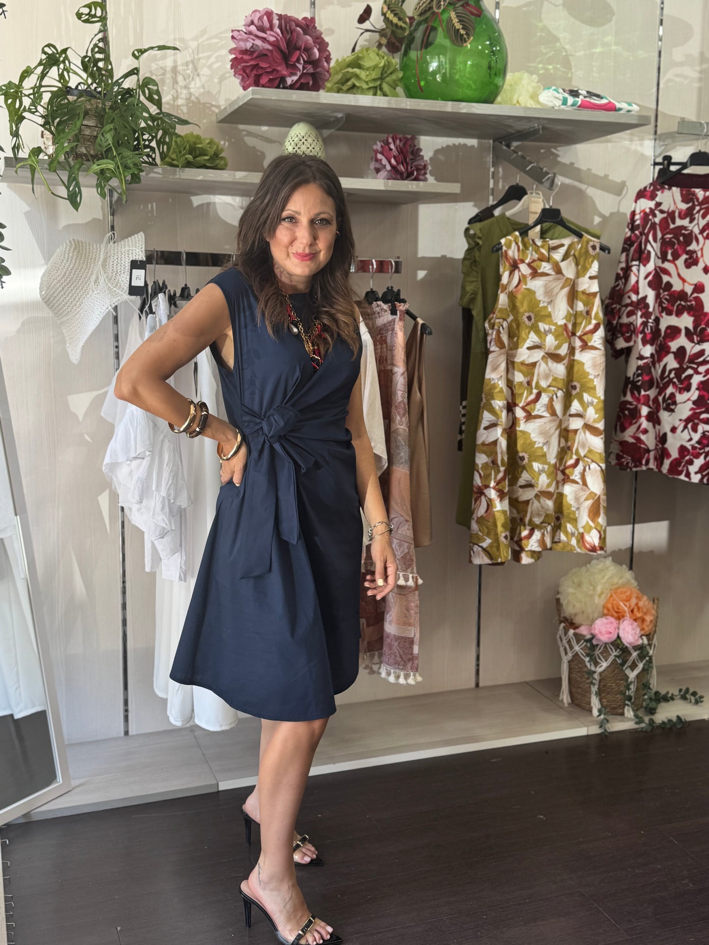 Abito fiocco cotone blu