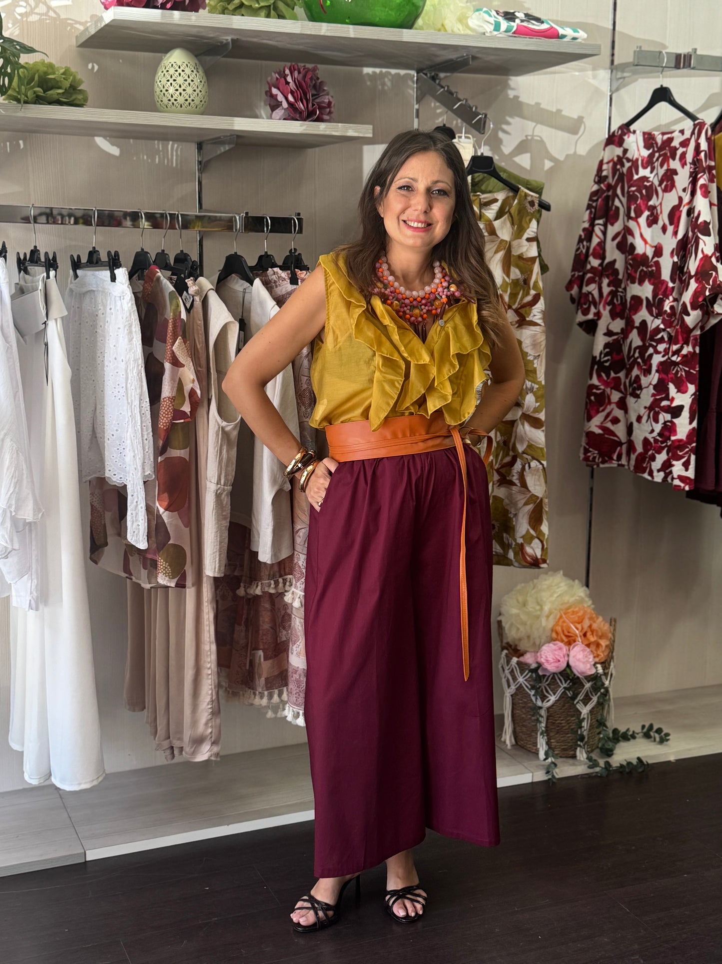 Pantalone cropped bordeaux