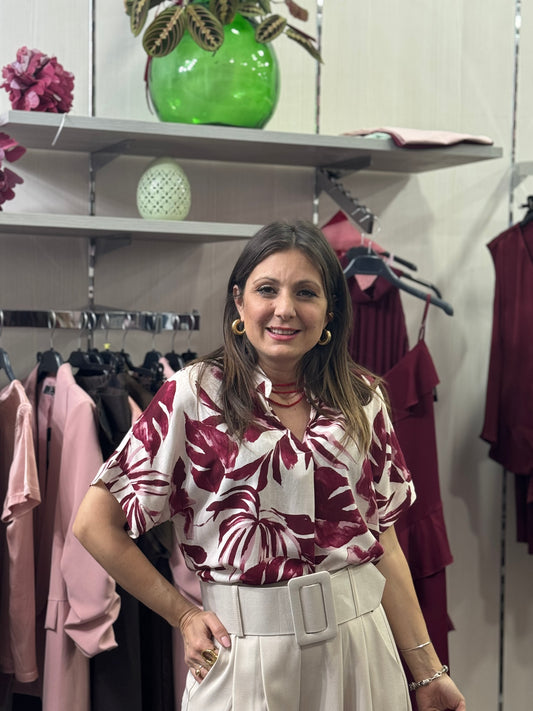 Blusa collo koreano fantasia bordeaux