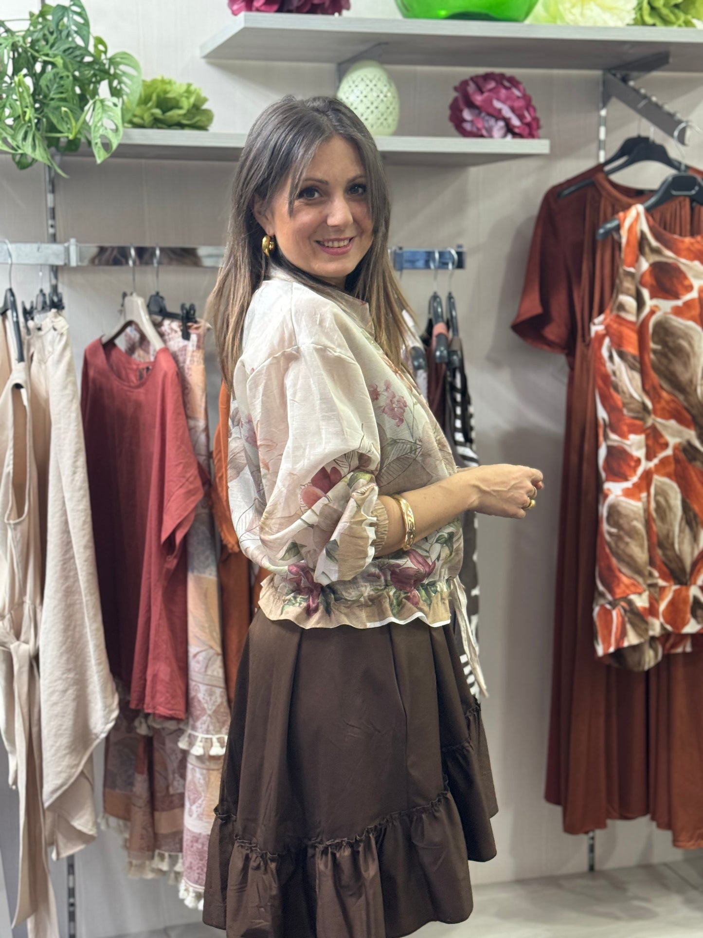 Camicia zip fantasia marrone