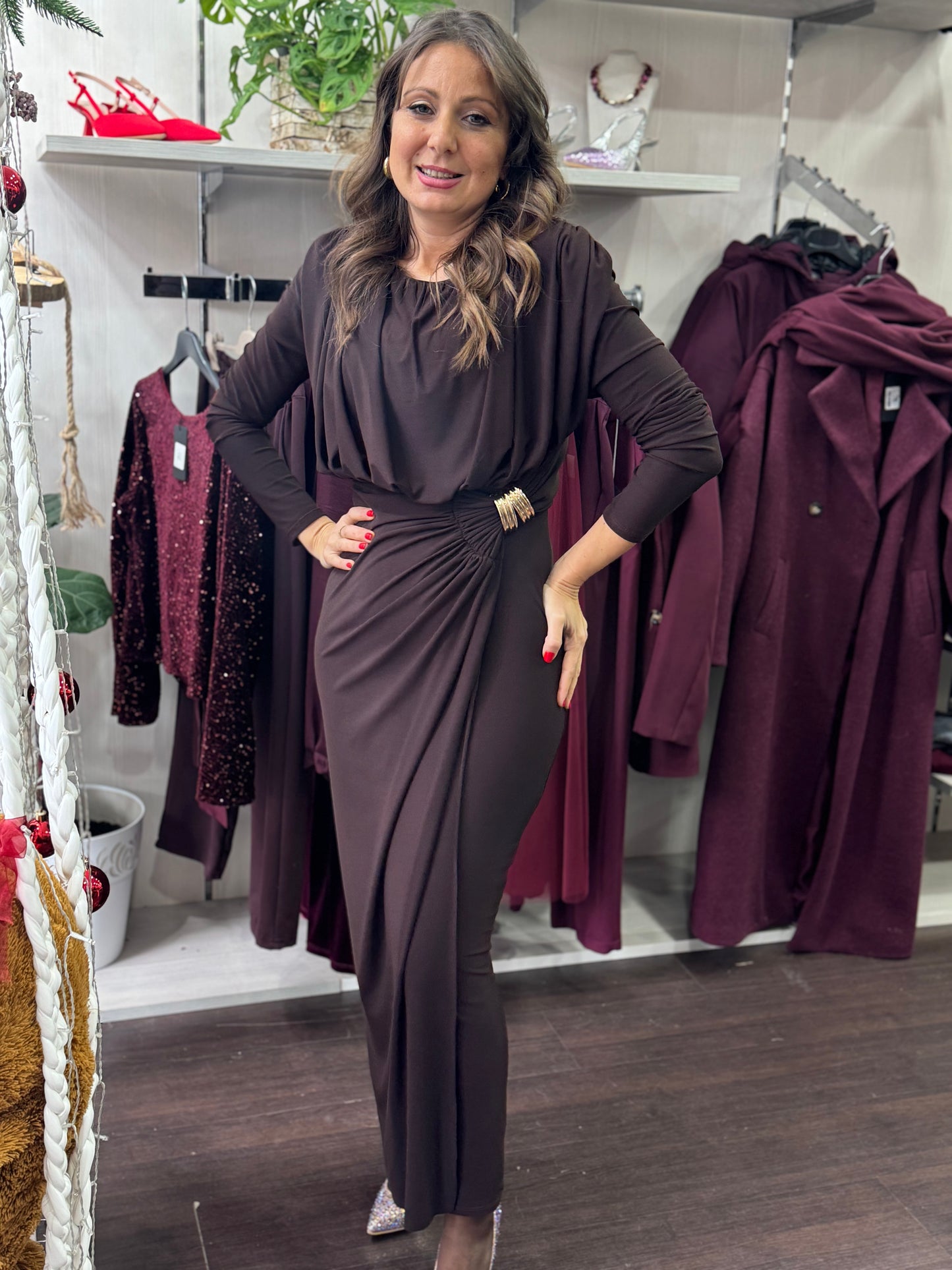 Abito lungo crepe cioccolato