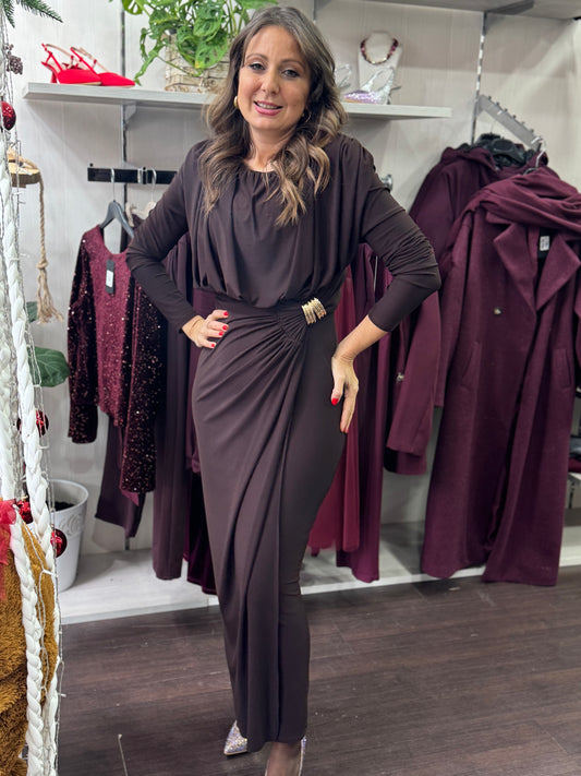 Abito lungo crepe cioccolato