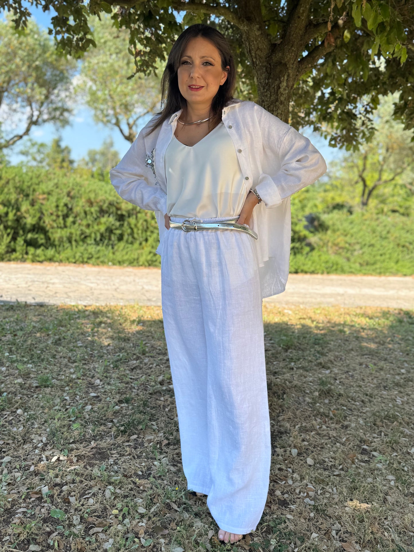 Pantalone bianco lino