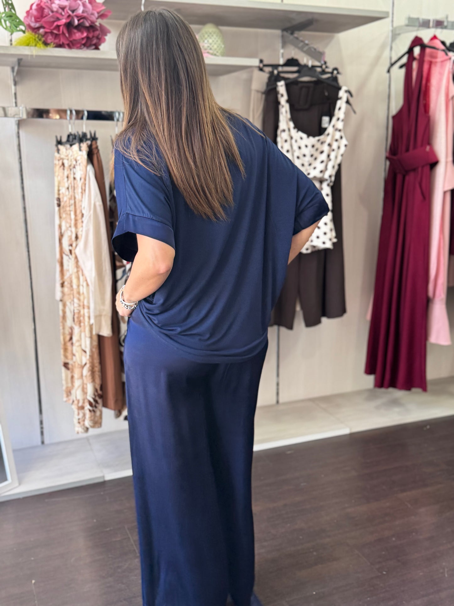Blusa scollo a V blu