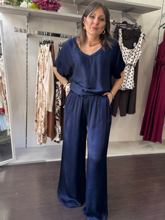 Pantalone satin blu