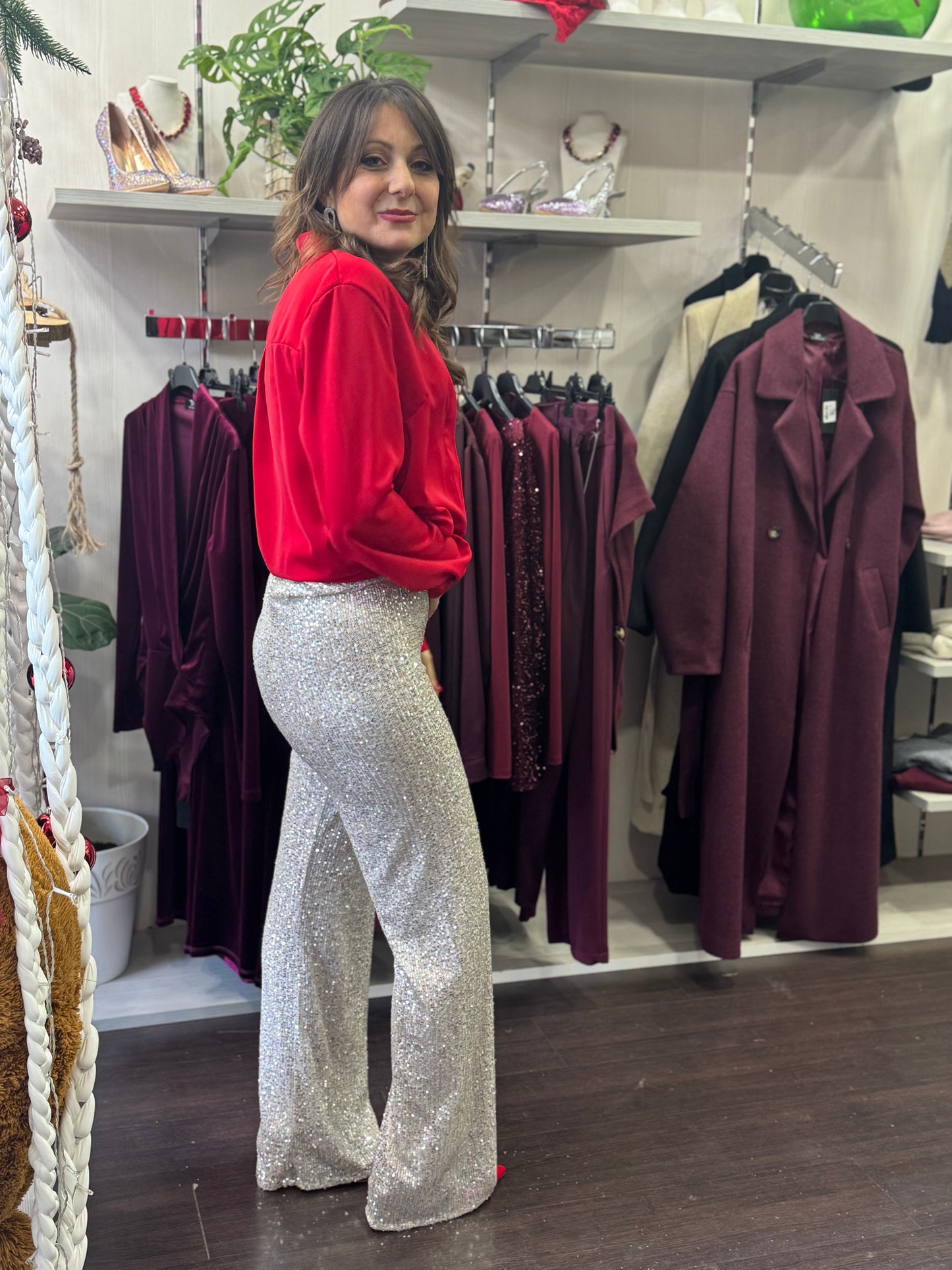 Pantalone pailettes argento