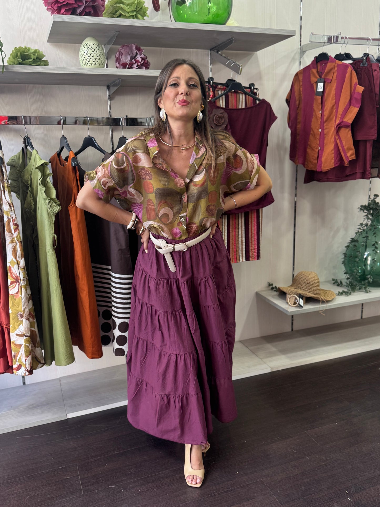 Camicia manica corta verde bordeaux