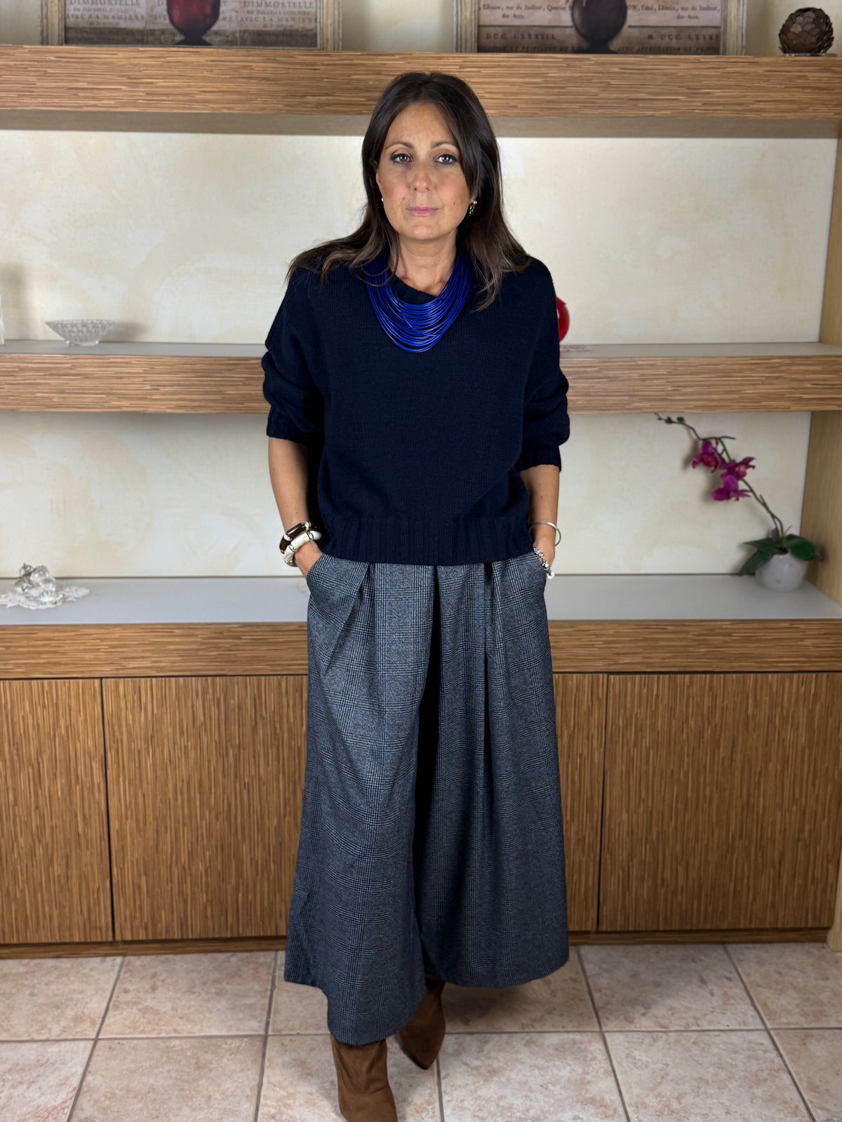 Gonna pantalone quadri grigio