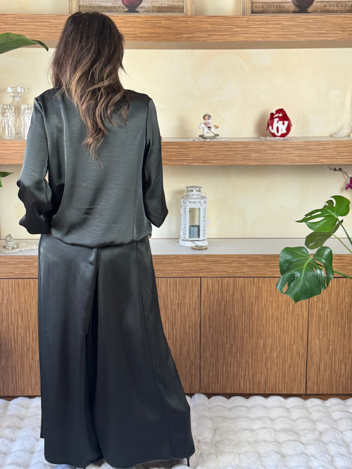 Pantalone satin verde scuro