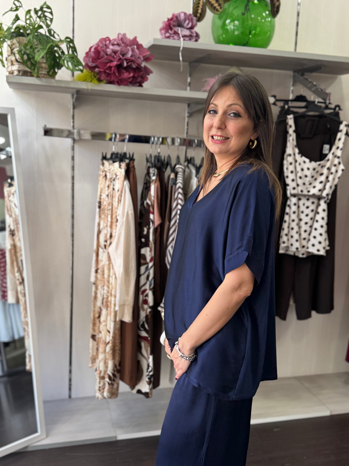 Blusa scollo a V blu
