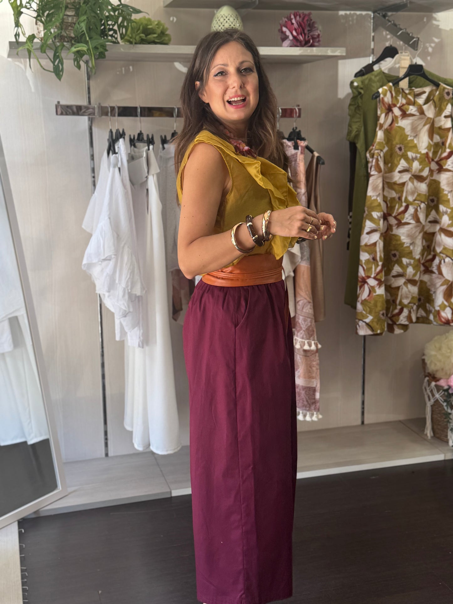 Pantalone cropped bordeaux