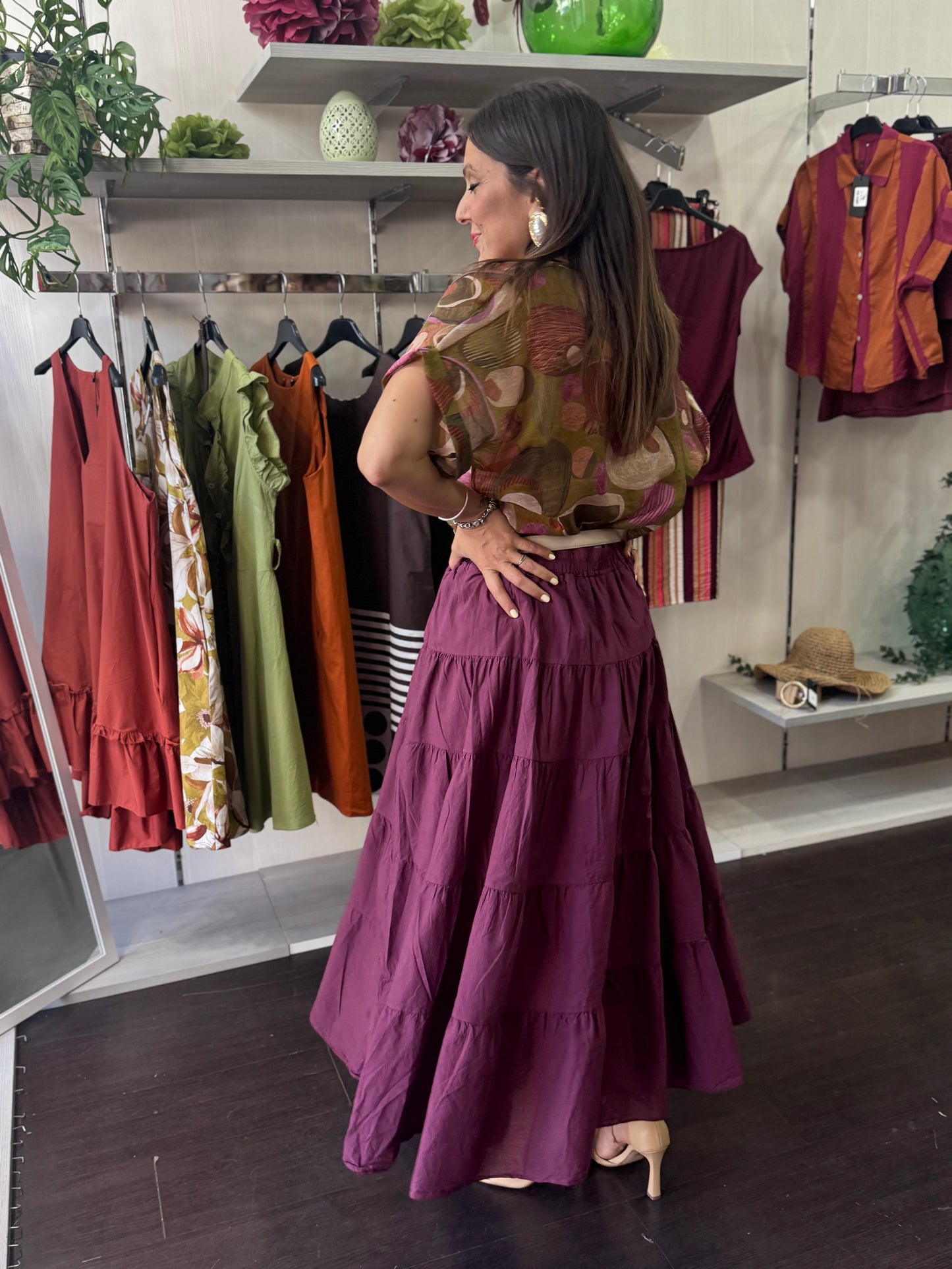 Camicia manica corta verde bordeaux