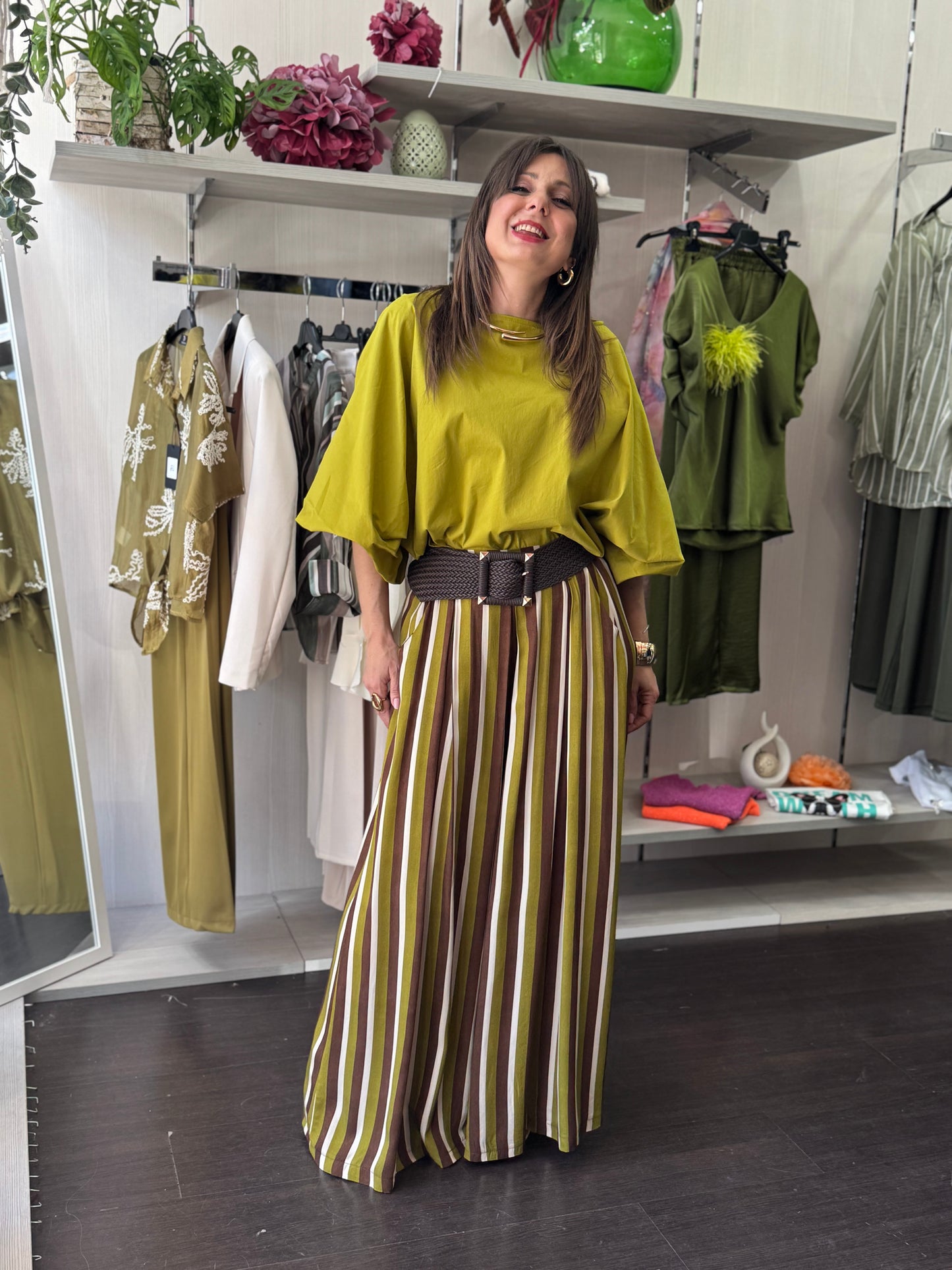 Blusa lime in misto cotone