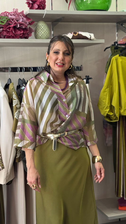 Camicia righe verdi e rosa