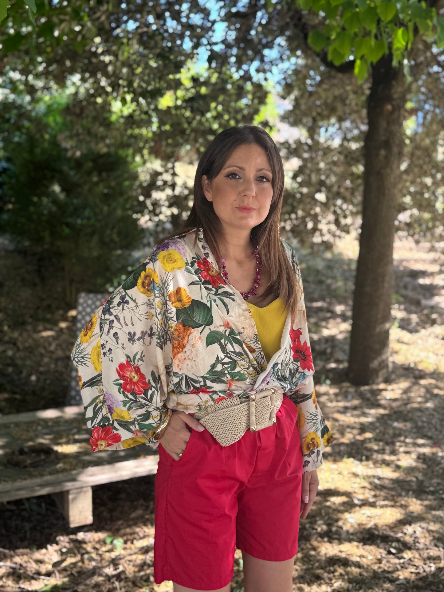 Camicia kimono viscosa e lino