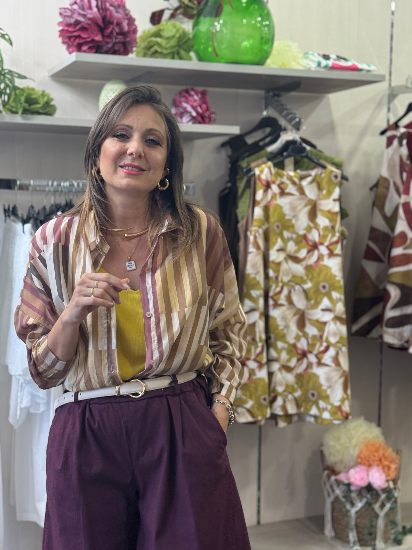 Camicia fantasia bordeaux e gialla