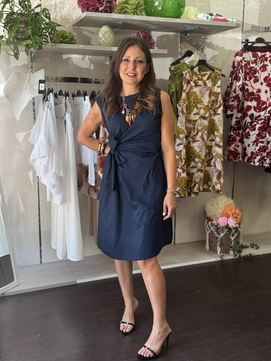 Abito fiocco cotone blu