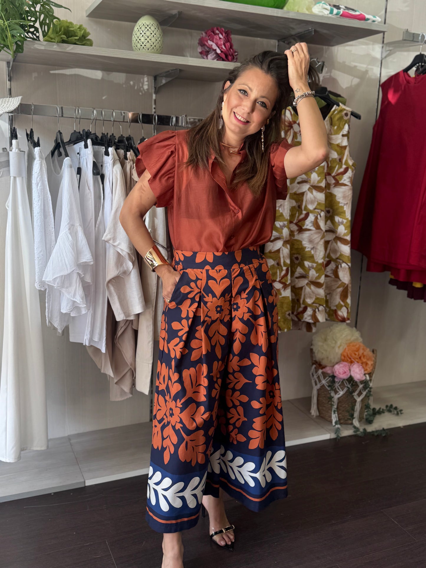 Pantalone ruggine e blu
