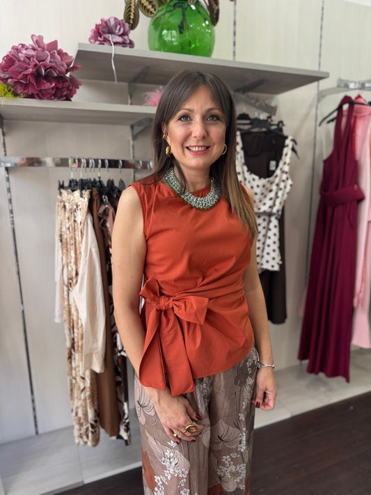 Blusa fiocco cotone ruggine