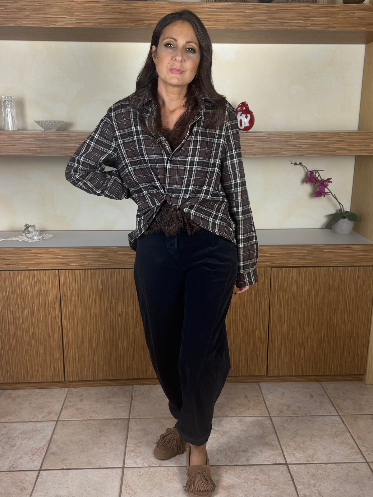 Blusa camicia tartan e pizzo