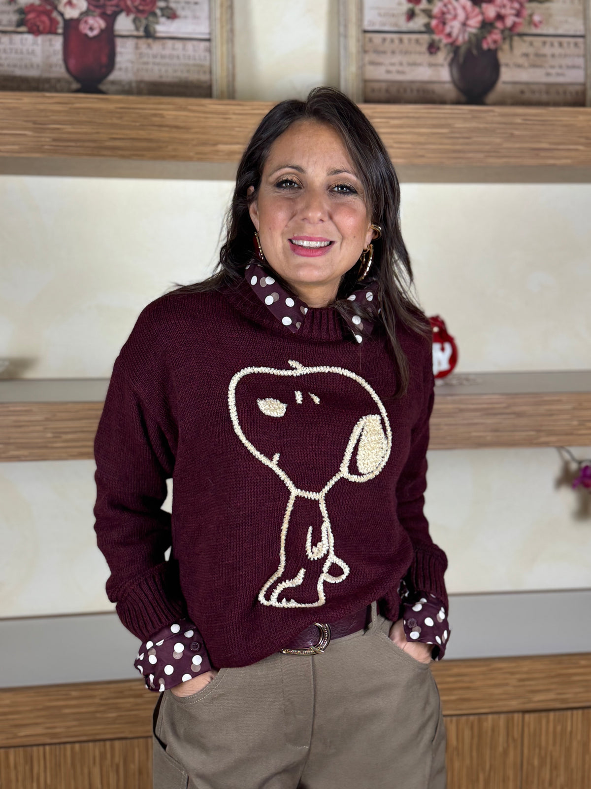 Maglioncino snoopy bordeaux