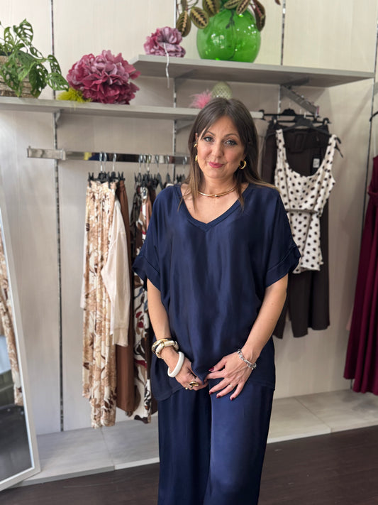 Blusa scollo a V blu