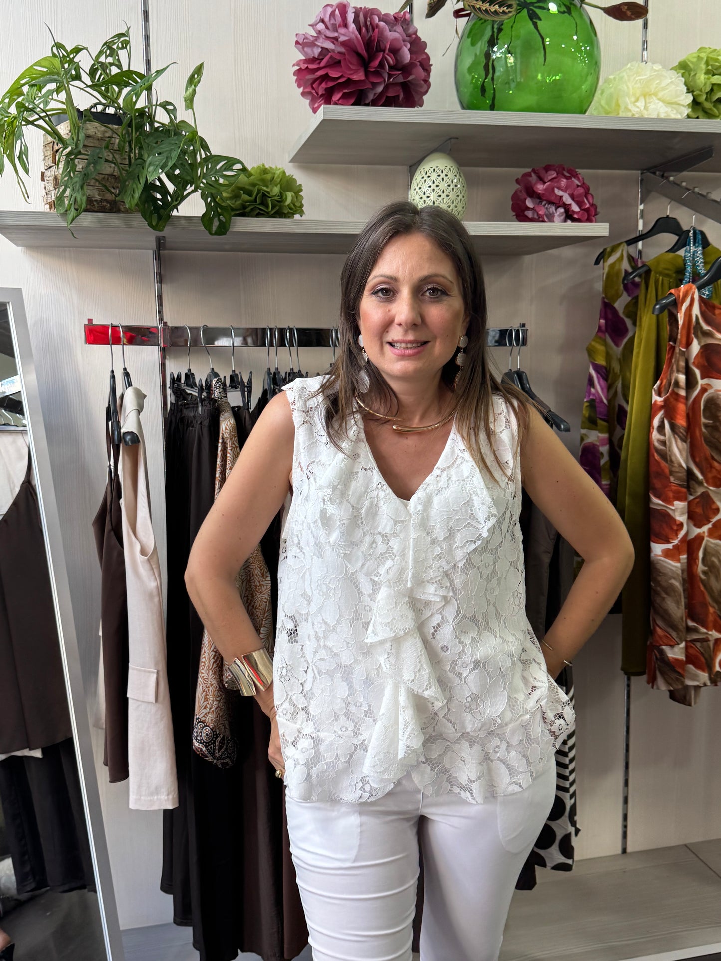 Top bianco rouge pizzo